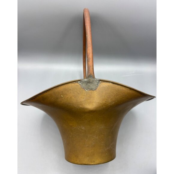 Vtg Brass Basket Planter Copper Handle Decorative‎ Rustic - Picture 2 of 9